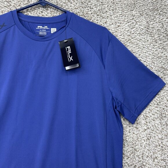 RLX Ralph Lauren Performance Stretch T-Shirt Mens Medium Blue Wicking Golf New - Picture 7 of 16